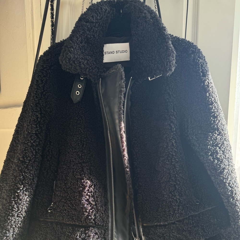 Faux shearling style leather jacket
